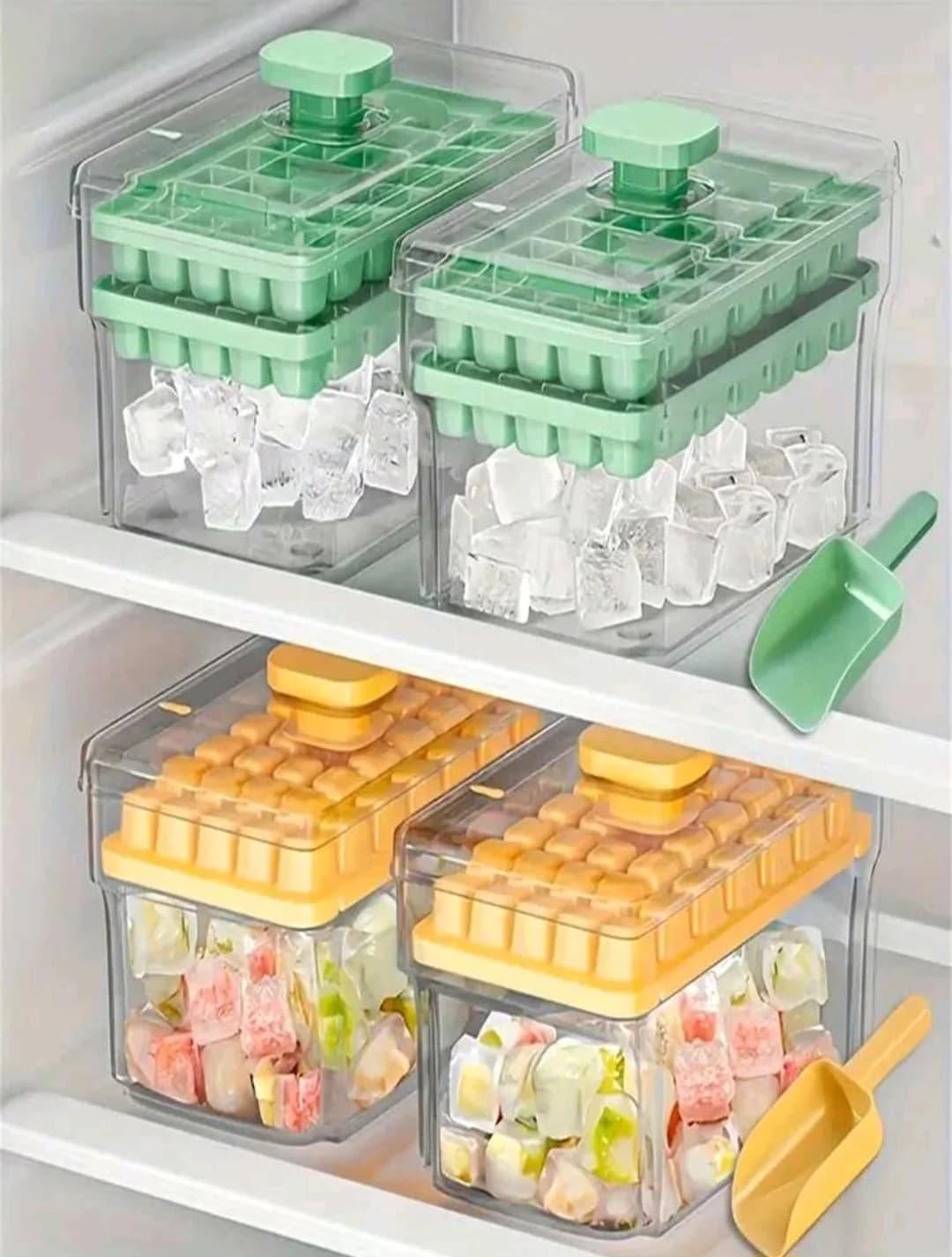 1pc DIY Ice Cube Mold Set, Includes Storage Box And Ice Scoop, Reusable Ice Cube Mold, Summer Essential Accessory, 34-Grid And 68-Grid, Single-Layer And Double-Layer Design, Easy Release, Refrigerator Ice Cube Mold